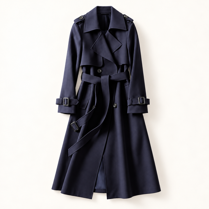 VISSONG Women’s Belted Storm-Flap Longline Trench Coat