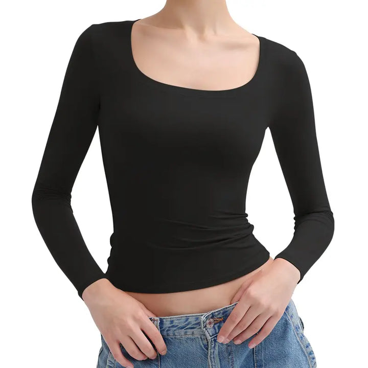 VISSONG Women’s Scoop-Neck Slim-Fit Long-Sleeve Top