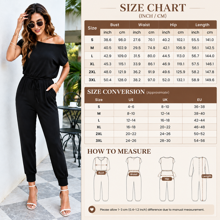 VISSONG Women’s Wide-Neck Drawstring Jogger Jumpsuit