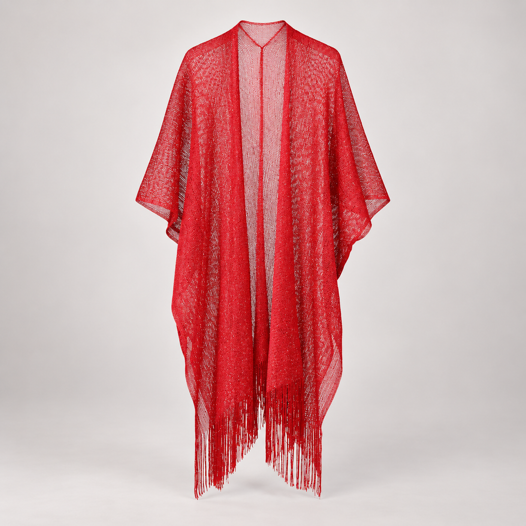VISSONG Women’s Shimmer Fringe Open-Front Kimono