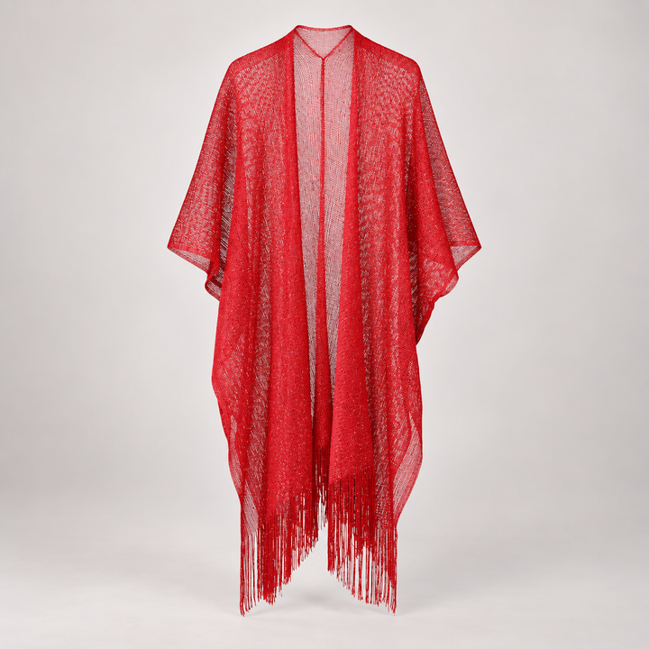 VISSONG Women’s Shimmer Fringe Open-Front Kimono
