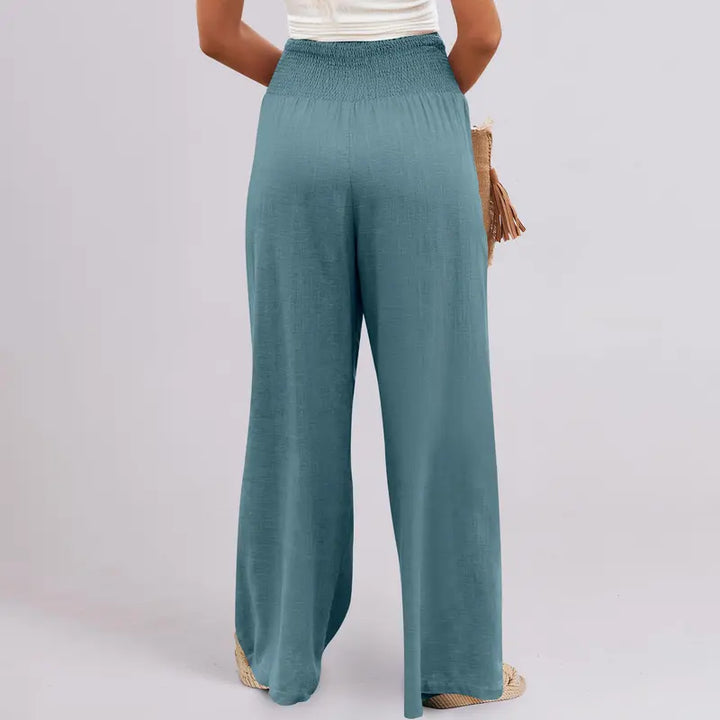 VISSONG Women’s Smocked High-Waist Pleated Palazzo Pants