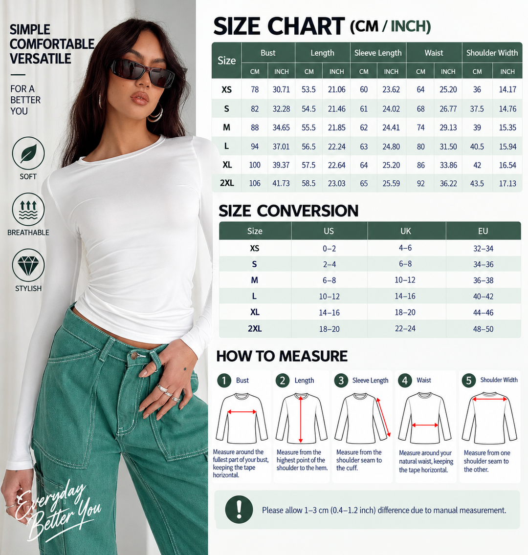 VISSONG Women’s Everyday Fitted Crewneck Long-Sleeve Top