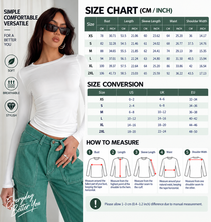 VISSONG Women’s Everyday Fitted Crewneck Long-Sleeve Top