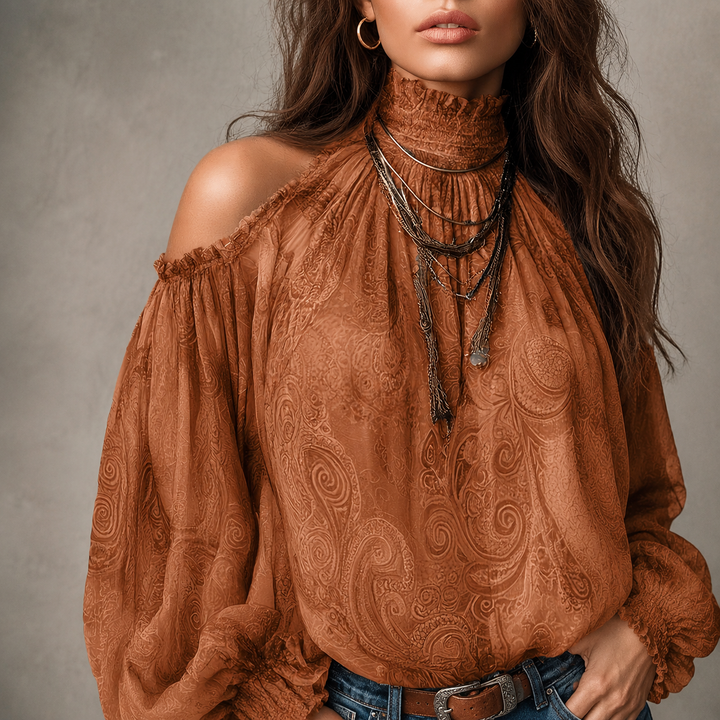 Vintage Bohemian Off Shoulder Lantern Sleeve Blouse