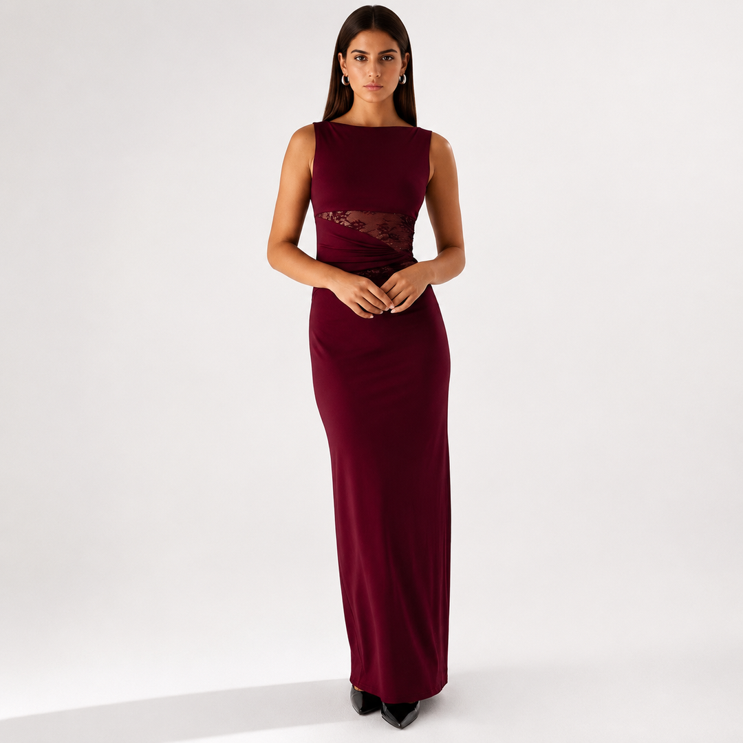 Elegant Lace Waist Maxi Dress