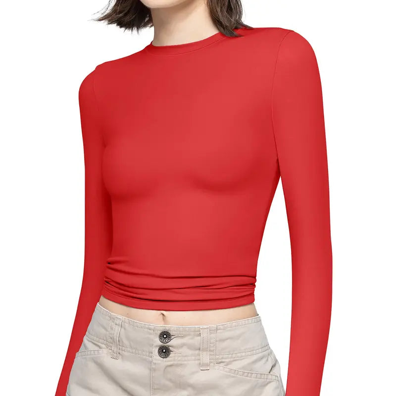 VISSONG Women’s Everyday Fitted Crewneck Long-Sleeve Top