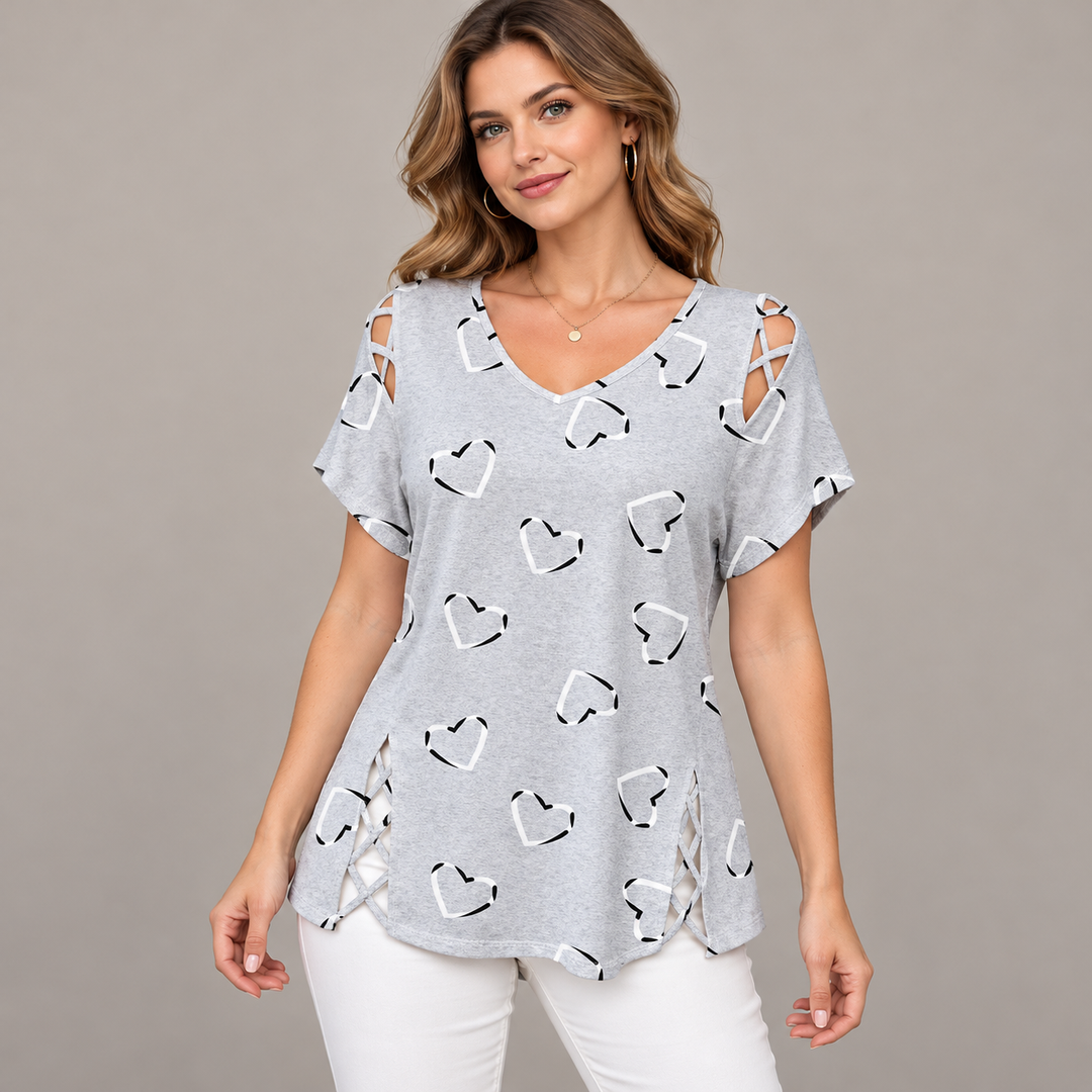VISSONG Women’s Lattice-Cutout V-Neck Tunic Top