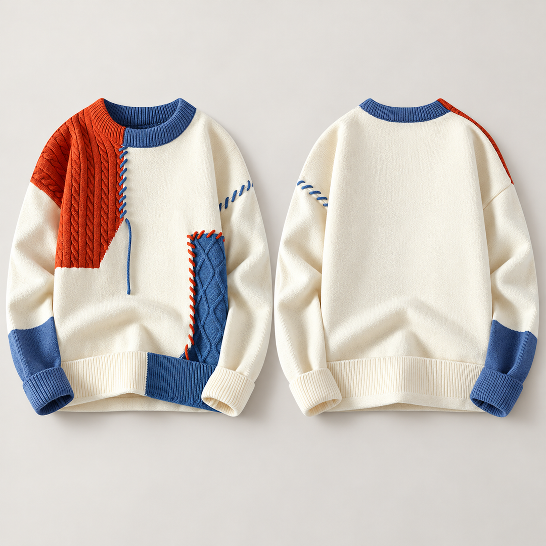 VISSONG Women’s Contrast-Stitch Cable Panel Knit Sweater