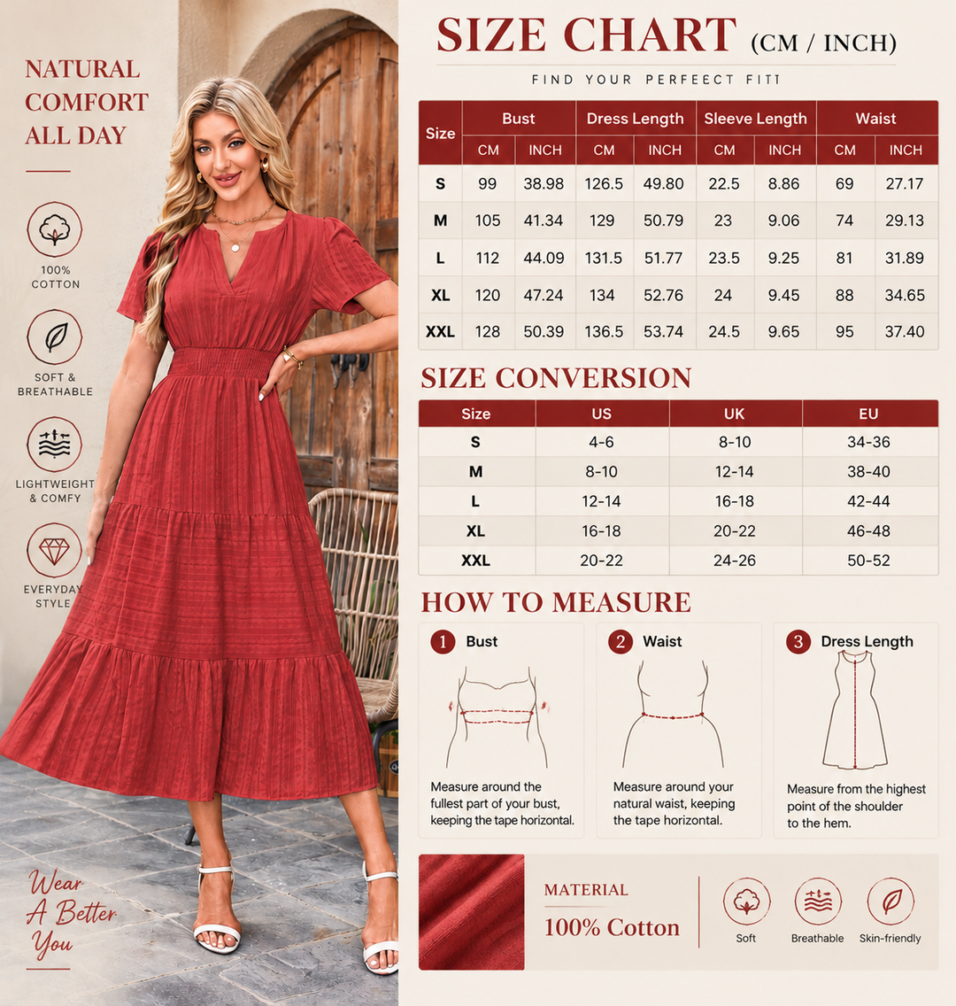 VISSONG Women’s Split-Neck Smocked Waist Tiered Dress