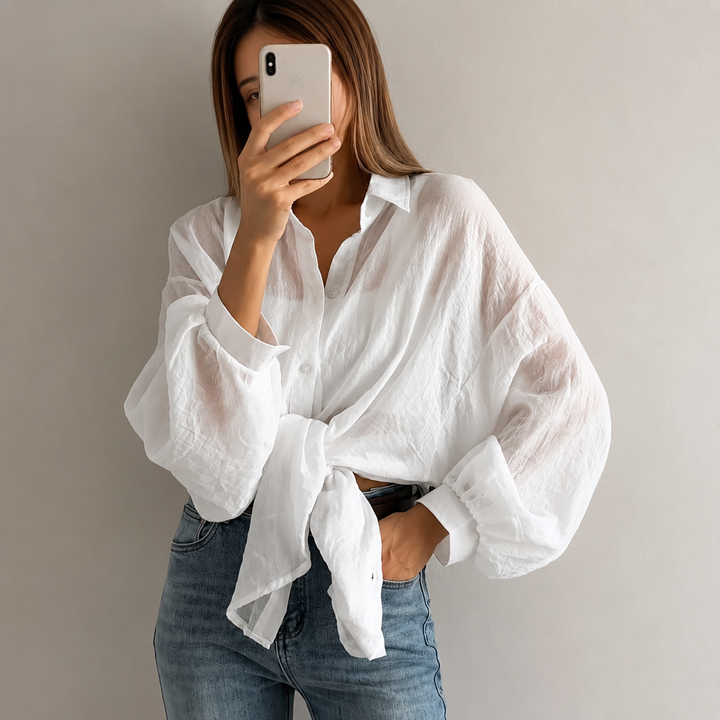 Airy Textured Oversized Button-Up Shirt