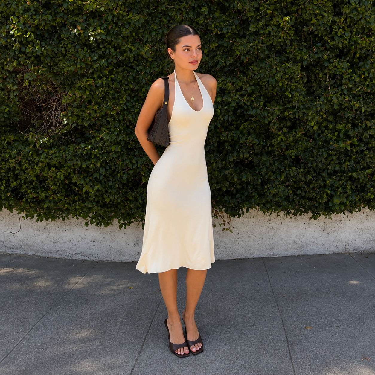 Women's Backless Halter Midi Dress