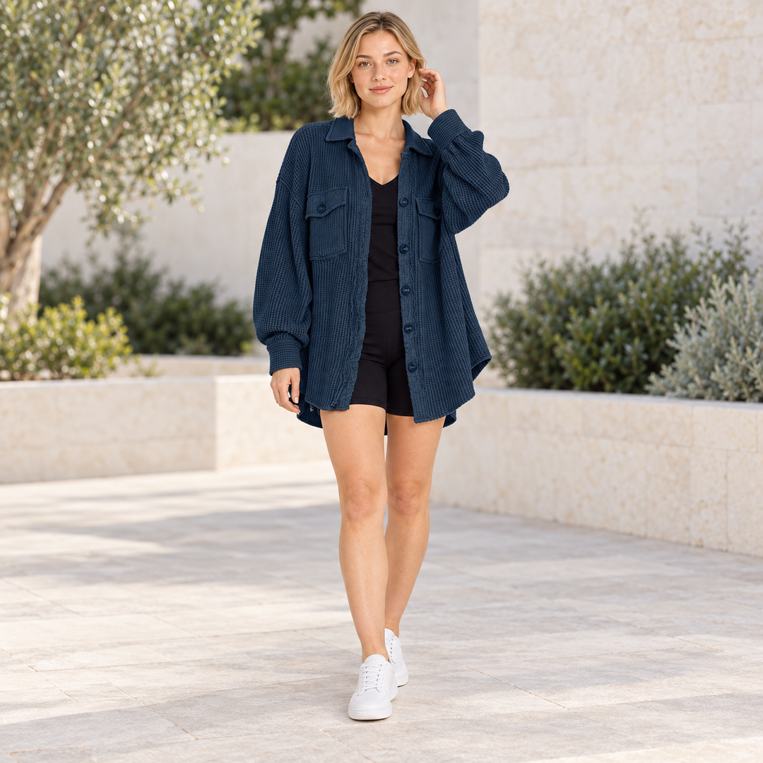 VISSONG Women’s Relaxed Waffle-Knit Button-Front Shacket
