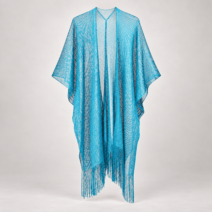 VISSONG Women’s Shimmer Fringe Open-Front Kimono