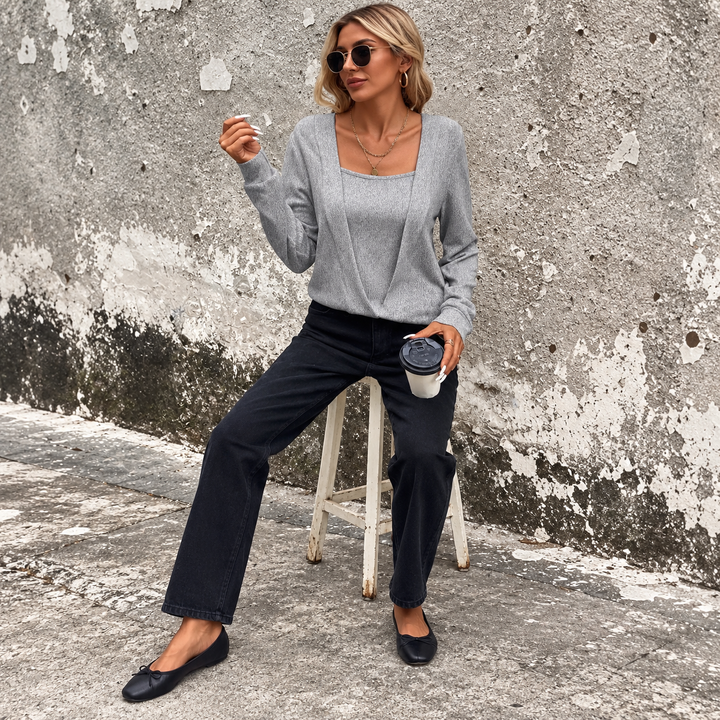 Women’s Layered-Look Drape-Front Long-Sleeve Top