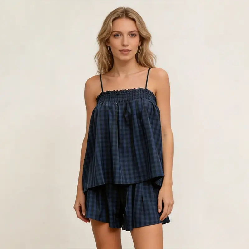 VISSONG Women’s Gingham Smocked Ruffle Camisole