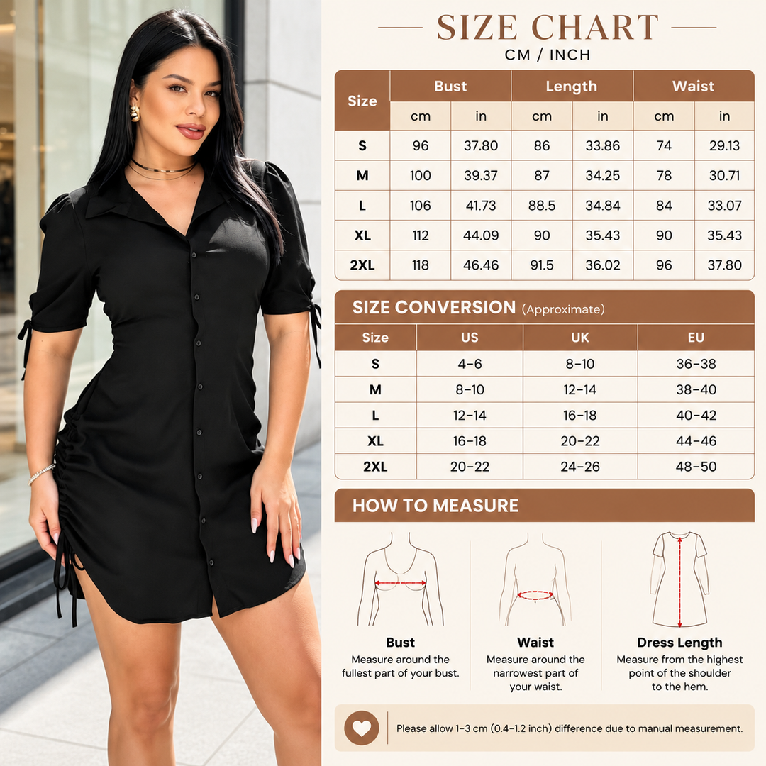 Women’s Side-Ruched Tie-Sleeve Mini Shirt Dress