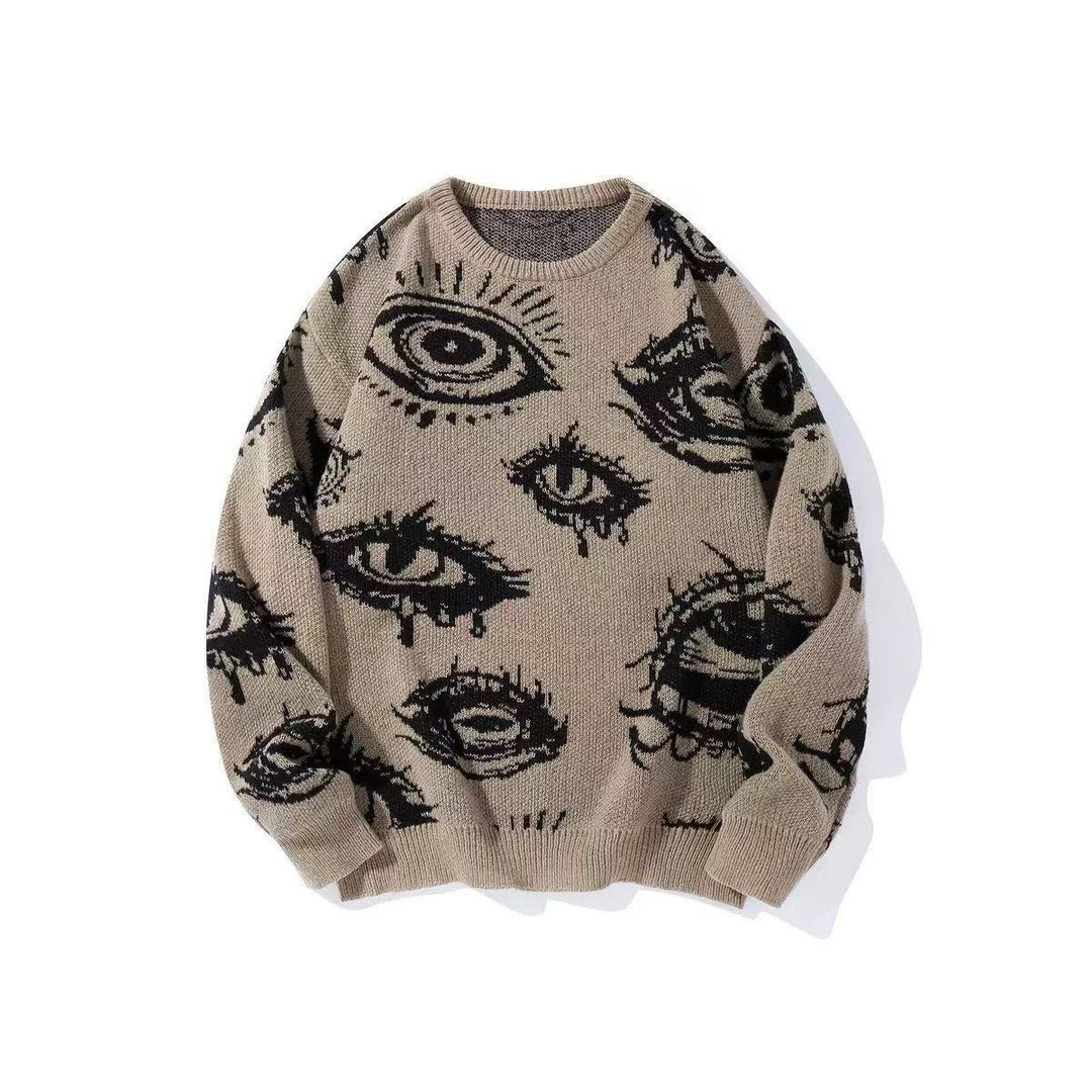 VISSONG Abstract Eye Motif Relaxed Knit Sweater