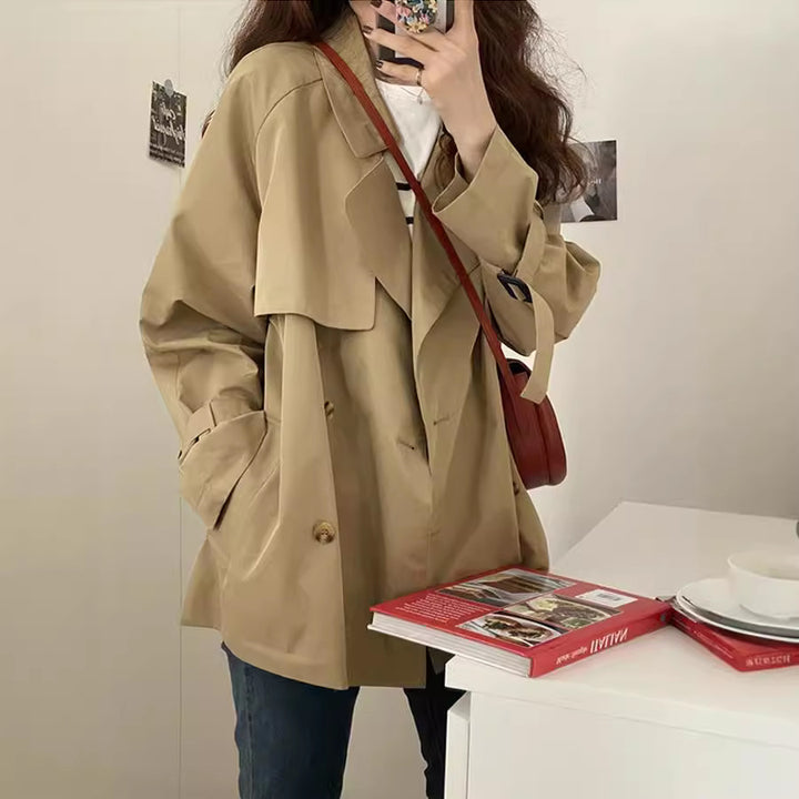 VISSONG Women’s Relaxed Double-Breasted Short Trench Jacket