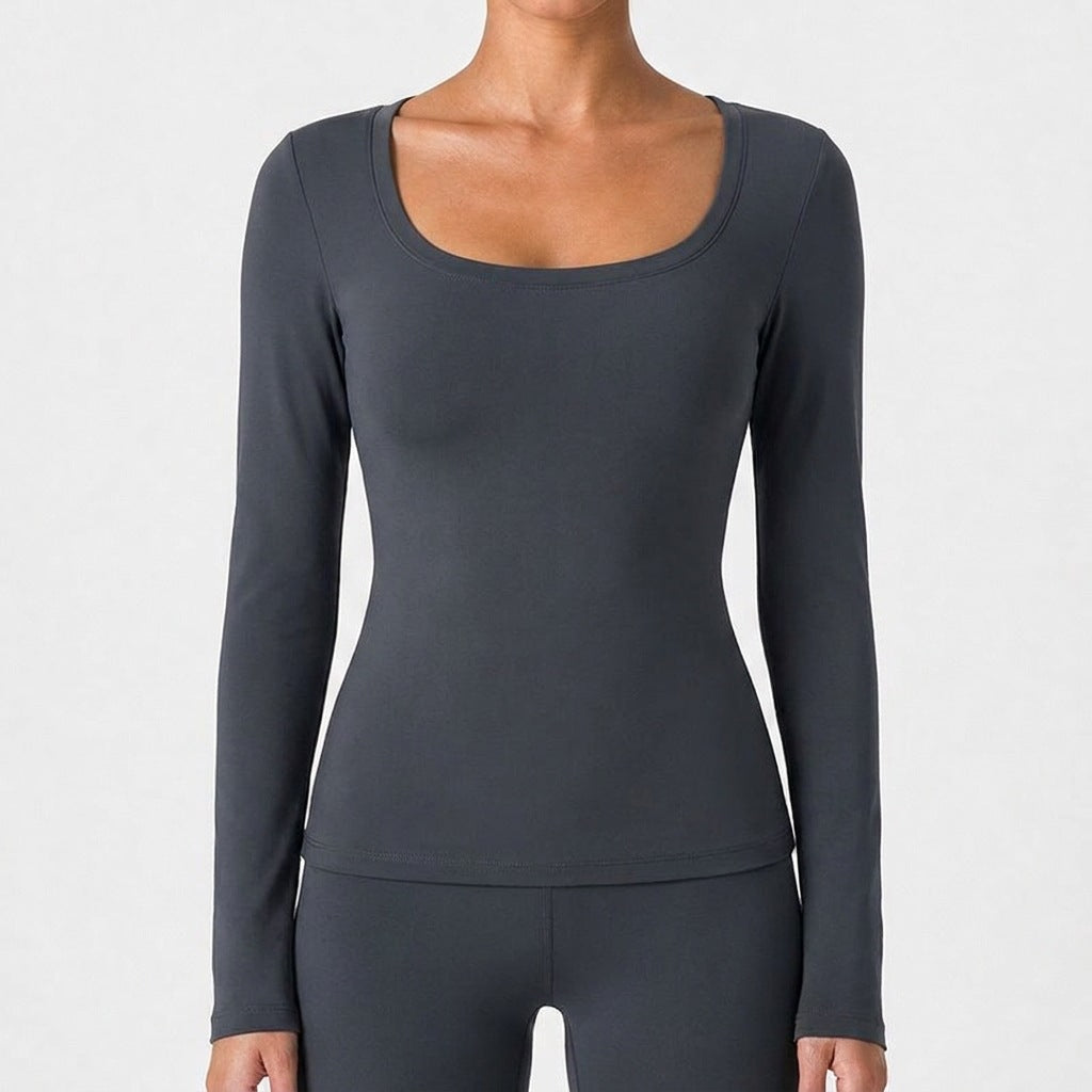 VISSONG Women’s Scoop-Neck Slim-Fit Long-Sleeve Top