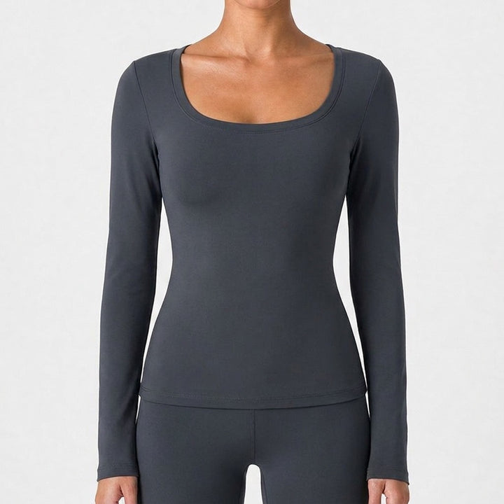 VISSONG Women’s Scoop-Neck Slim-Fit Long-Sleeve Top