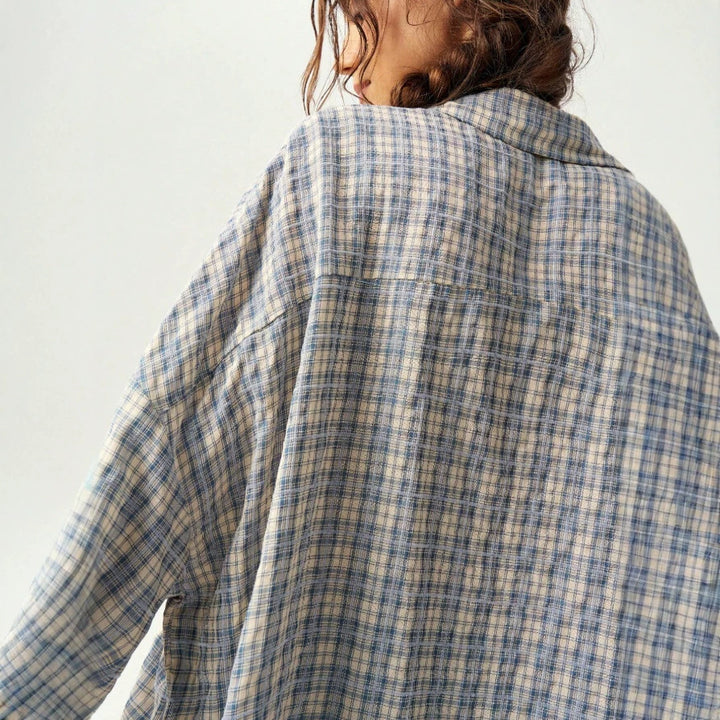 VISSONG Women’s Ruffle-Pocket Plaid Shirt