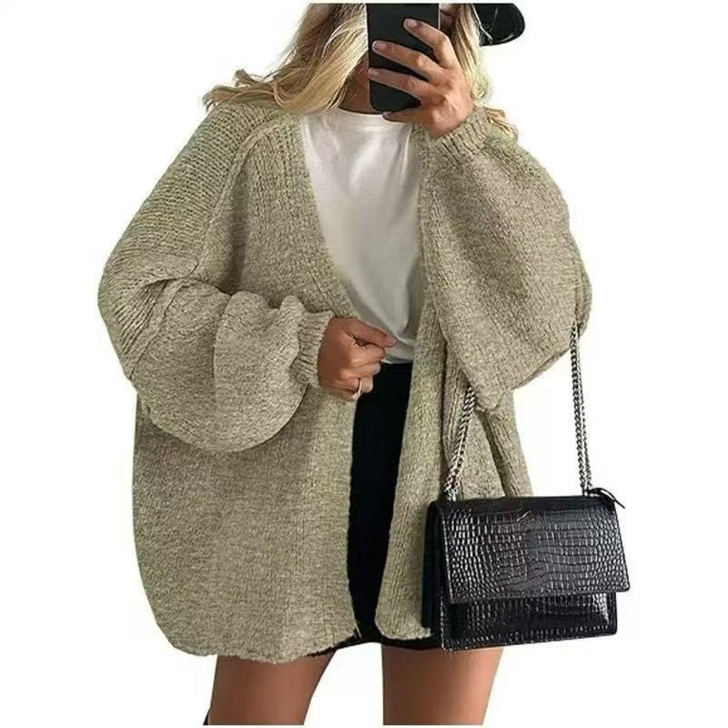 Women’s Oversized Balloon-Sleeve Open-Front Cardigan