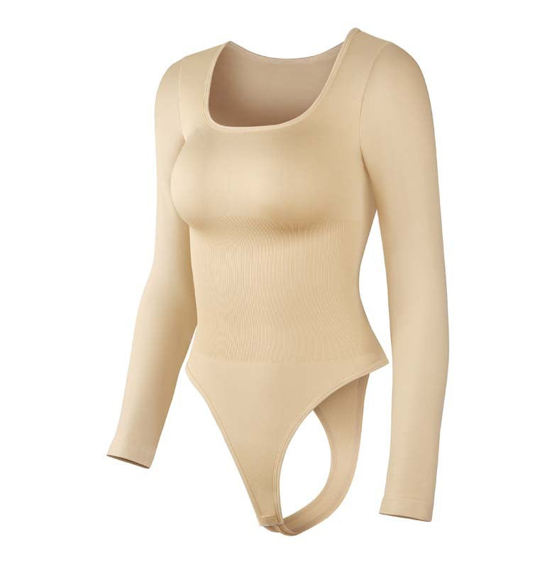 VISSONG Women’s Square-Neck Long-Sleeve Fitted Bodysuit