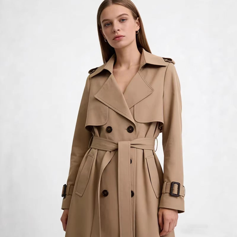 VISSONG Women’s Belted Storm-Flap Longline Trench Coat