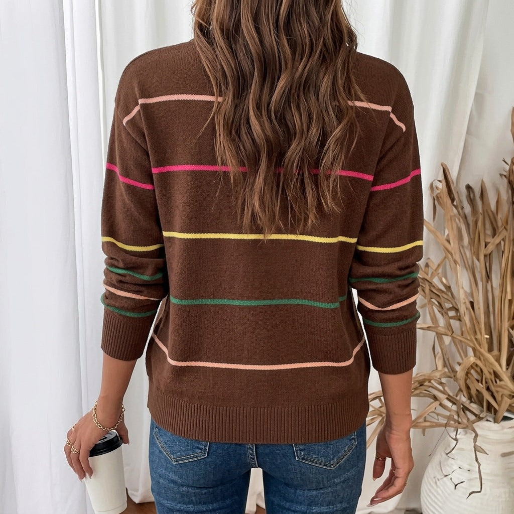 Women’s Multicolor Stripe Relaxed Crewneck Sweater