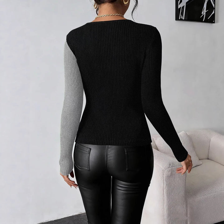 VISSONG Women’s Colorblock Crossover Ribbed Knit Top