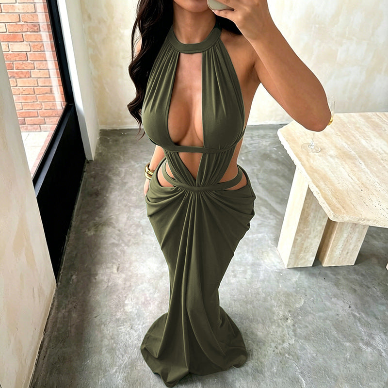 VISSONG Halter Cutout Maxi Dress