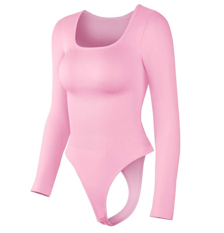 VISSONG Women’s Square-Neck Long-Sleeve Fitted Bodysuit