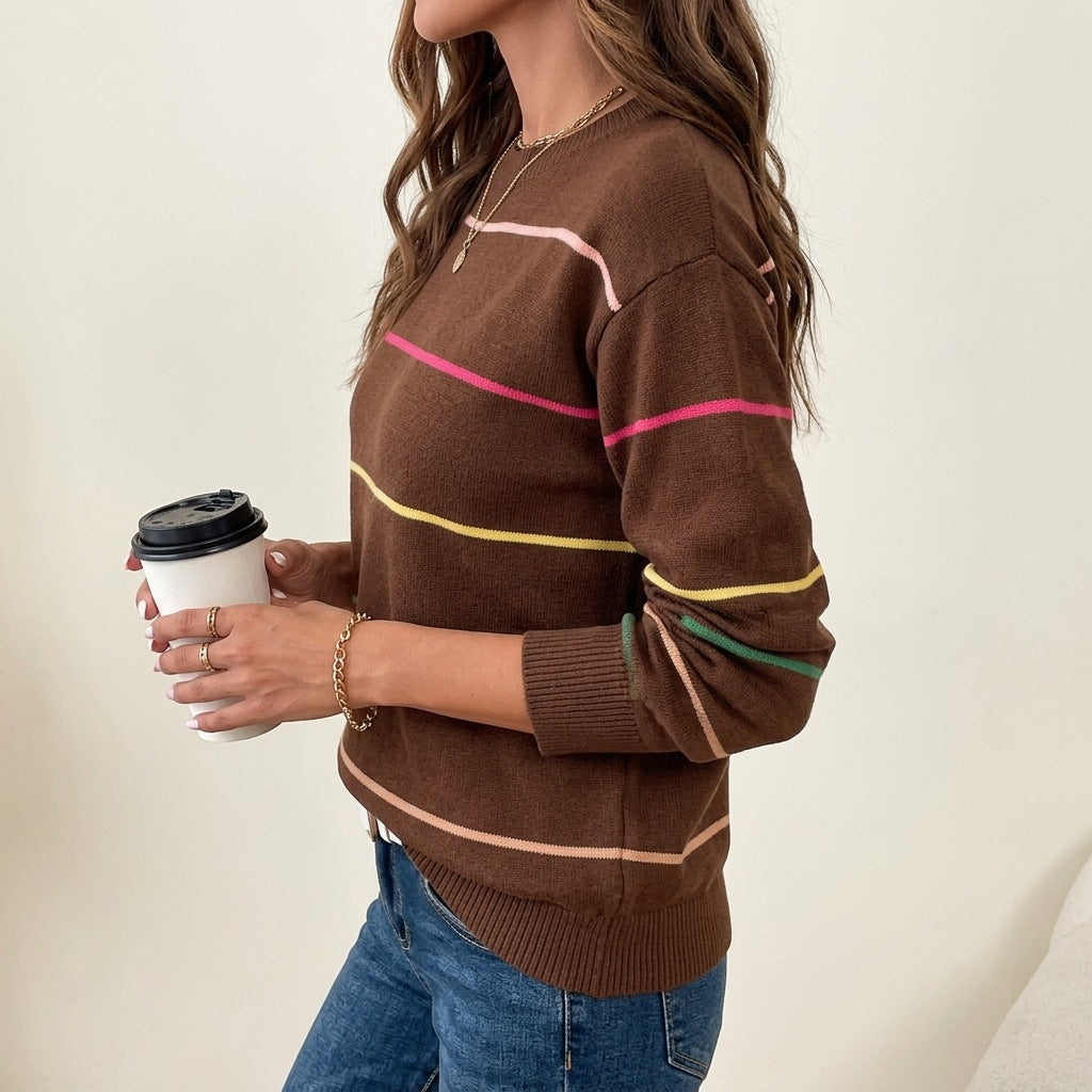 Women’s Multicolor Stripe Relaxed Crewneck Sweater