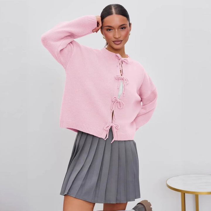 VISSONG Women’s Tie Front Cropped Knit Cardigan