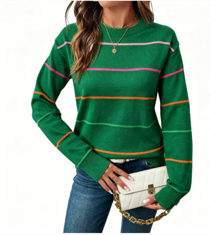 Women’s Multicolor Stripe Relaxed Crewneck Sweater