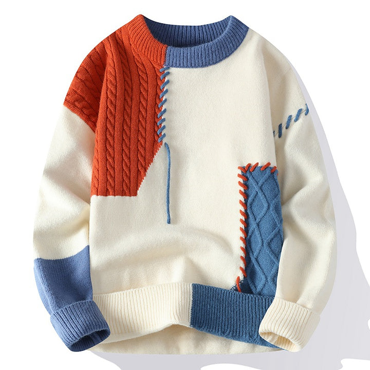 VISSONG Women’s Contrast-Stitch Cable Panel Knit Sweater