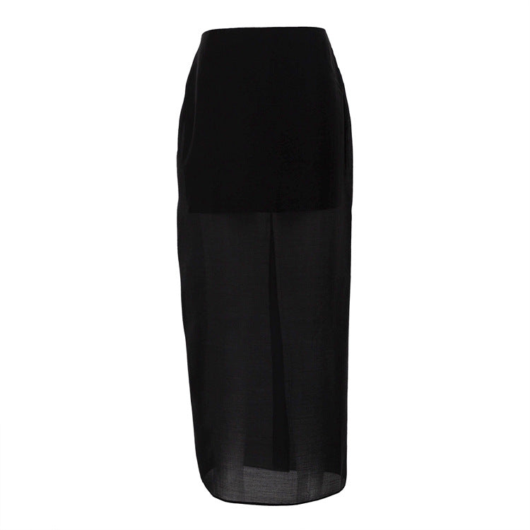 Sheer Overlay High-Waist Maxi Skirt