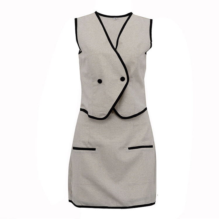 Contrast-Trim Vest &amp; Skort Set