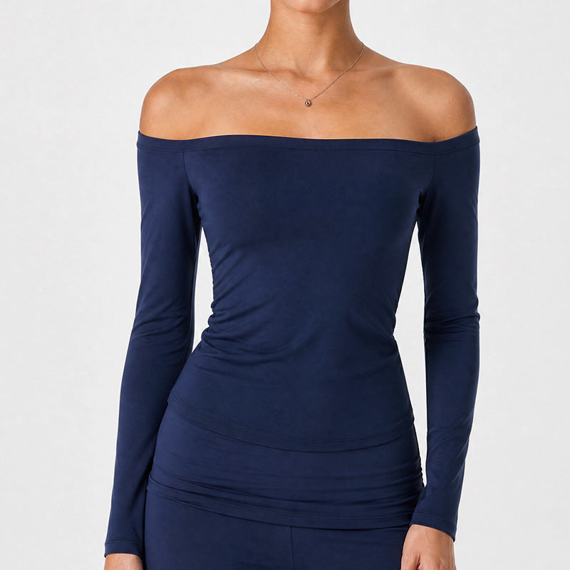 VISSONG Women’s Off-Shoulder Stretch Long-Sleeve Top