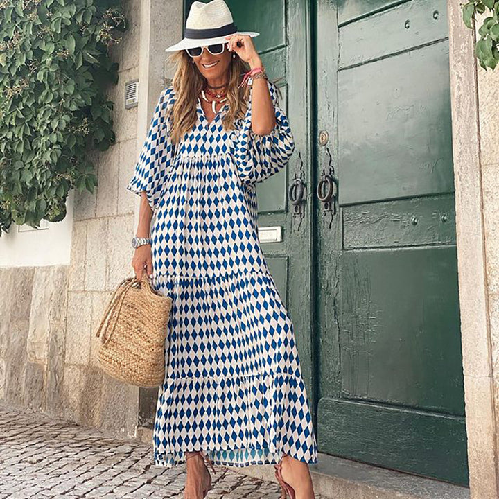 VISSONG Women’s Boho Print Balloon-Sleeve Tiered Maxi Dress