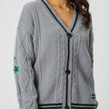 Star-Accent Cable Knit Varsity Cardigan