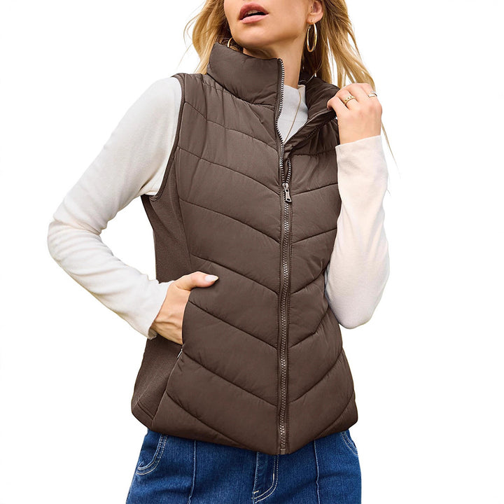 VISSONG Women’s Chevron-Quilted Stand-Collar Zip Vest
