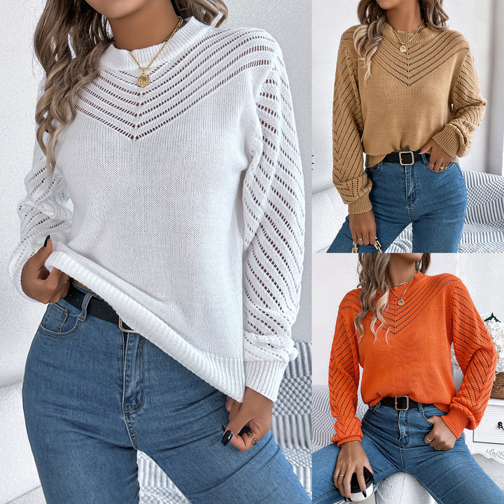 Women’s Chevron Openwork Balloon-Sleeve Sweater