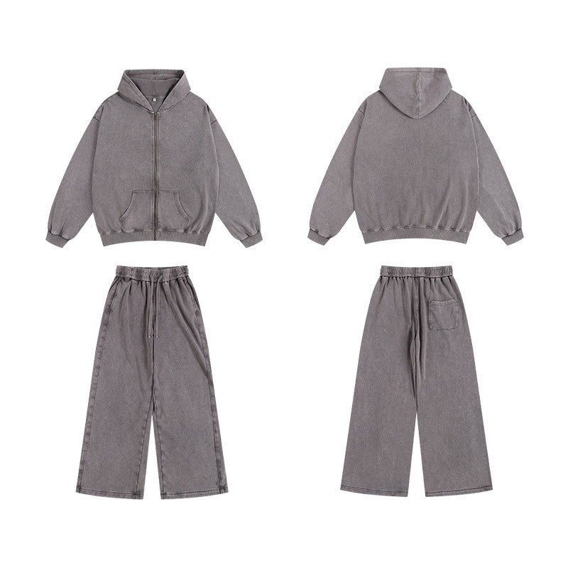 VISSONG Vintage Washed Zip-Up Hoodie