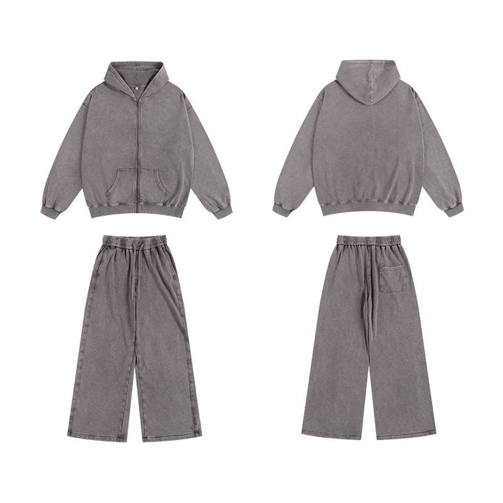 VISSONG Vintage Washed Zip-Up Hoodie