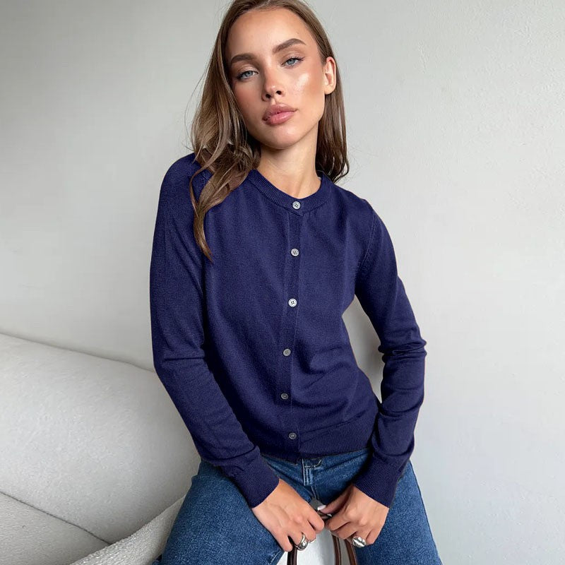 VISSONG Women’s Classic Crew-Neck Button Cardigan