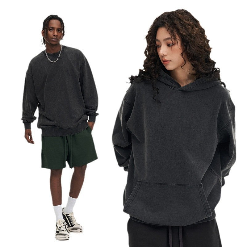 Vissong Vintage Washed Oversized Crewneck Sweatshirt and Hoodie Set