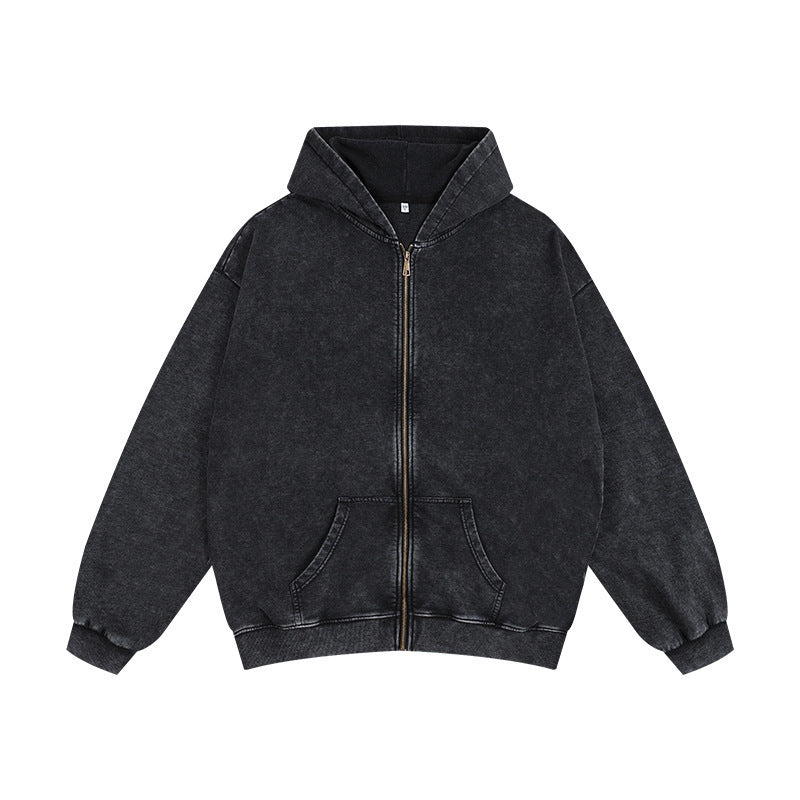 VISSONG Vintage Washed Zip-Up Hoodie