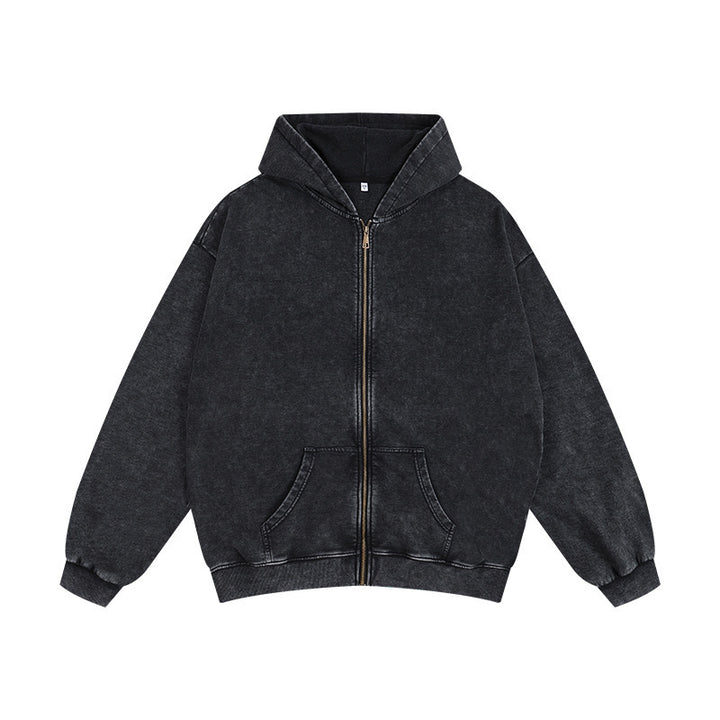 VISSONG Vintage Washed Zip-Up Hoodie